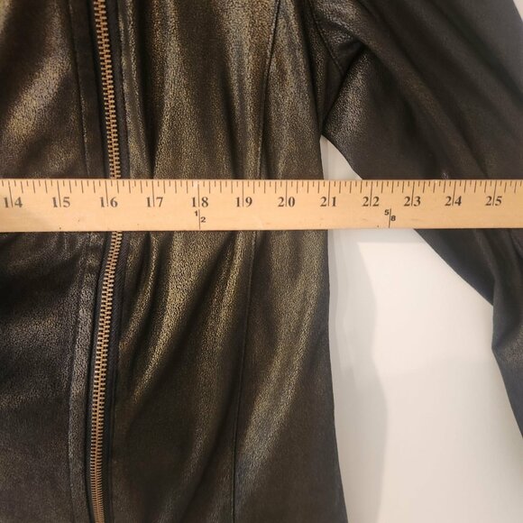 Lily Star Waterfall Draped Faux Suede Zip Jacket Black Gold Metallic Sz XXL Moto - Picture 9 of 11